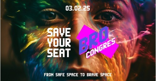 visual BRO-Congres, close-up gezicht jongere met tekst 'Save your seat' 03.02.2025