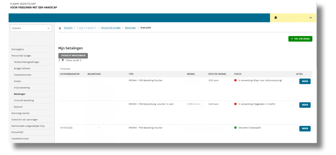 Persoonlijk budget betalingen Mijn VAPH