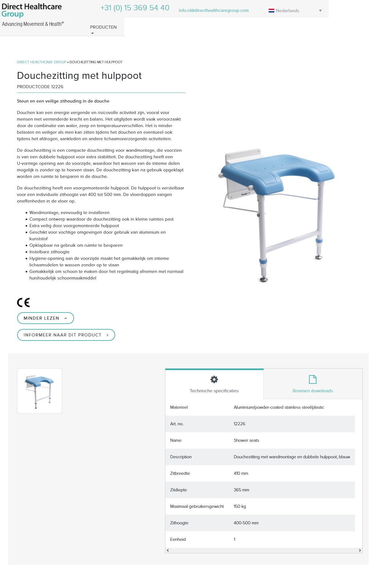 DIRECT HEALTHCARE Linido Douchezitting Met Hulppoot | VAPH