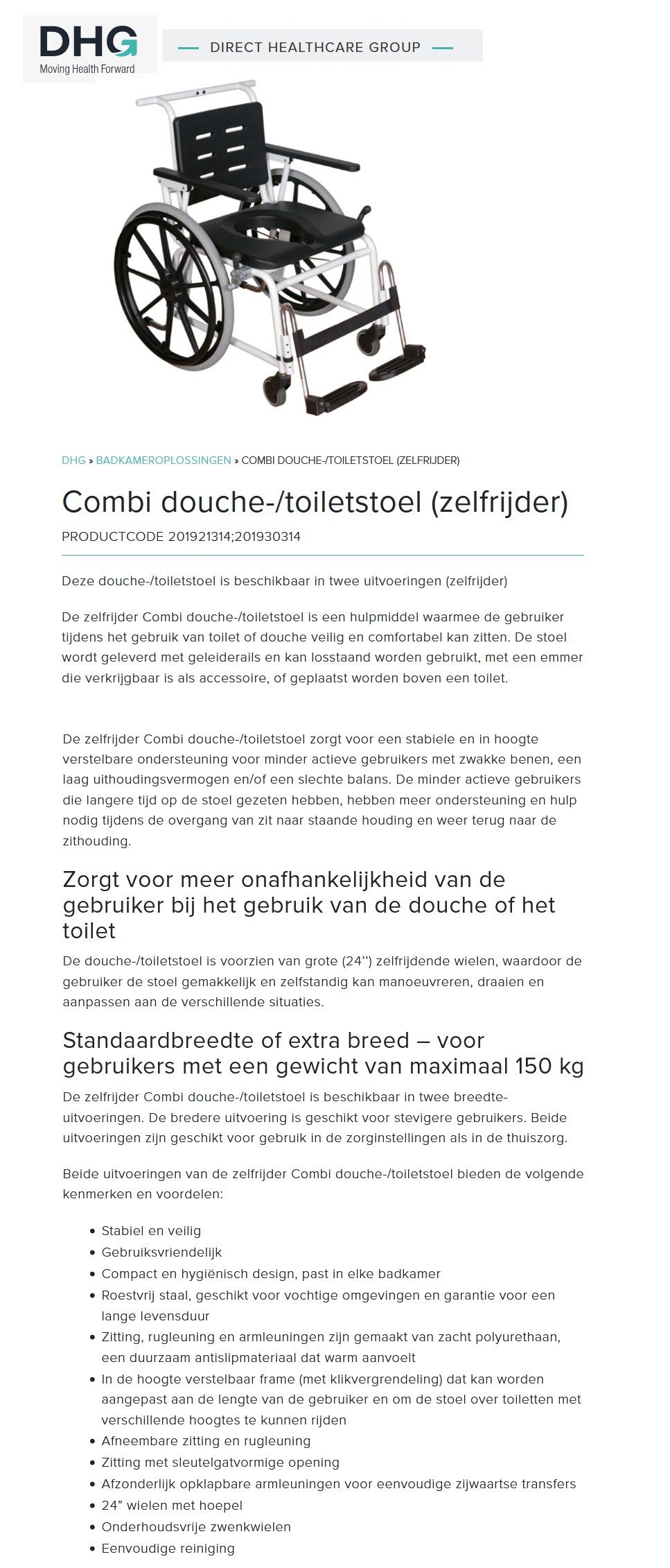 DIRECT HEALTHCARE Linido Combi Verrijdbare Douche/toiletstoel ...